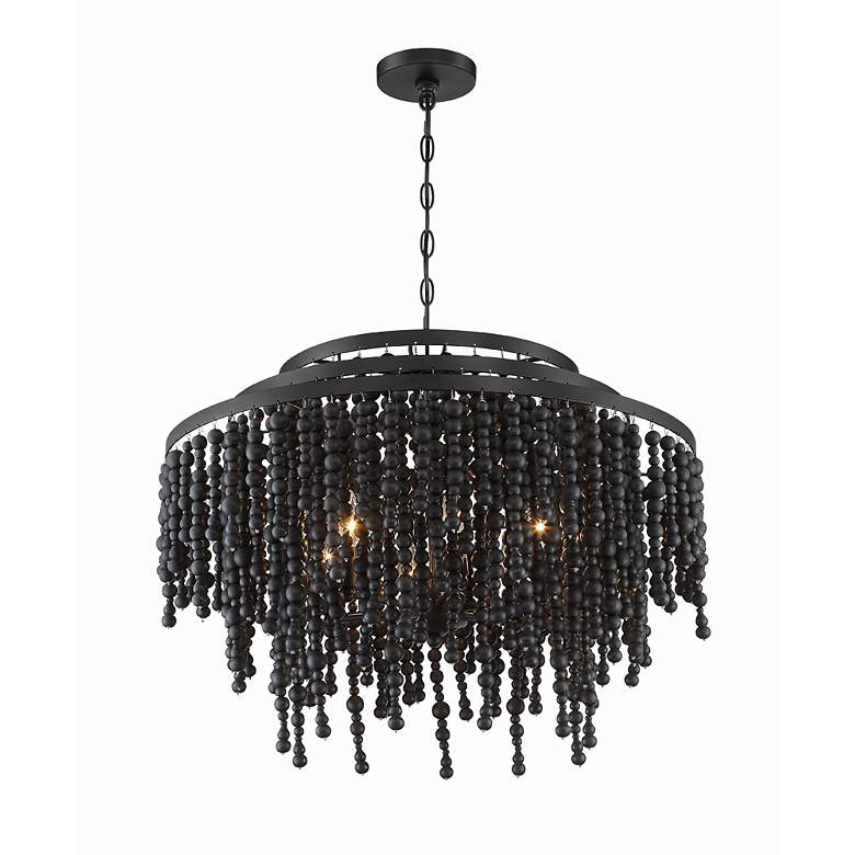 Image 2 Poppy 26 1/2 inchW Matte Black Wood Beaded 6-Light Chandelier more views