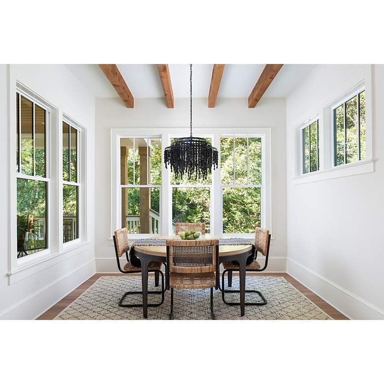Image 4 Poppy 26 1/2"W Matte Black Wood Beaded 6-Light Chandelier more views