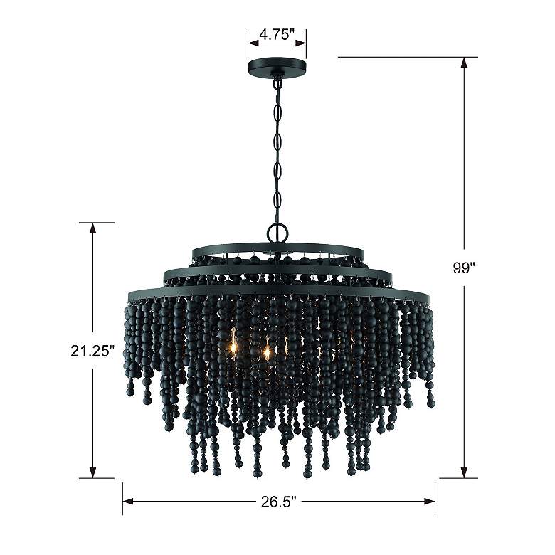 Image 7 Poppy 26 1/2"W Matte Black Wood Beaded 6-Light Chandelier more views
