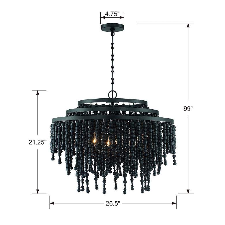 Image 6 Poppy 26 1/2 inchW Matte Black Wood Beaded 6-Light Chandelier more views