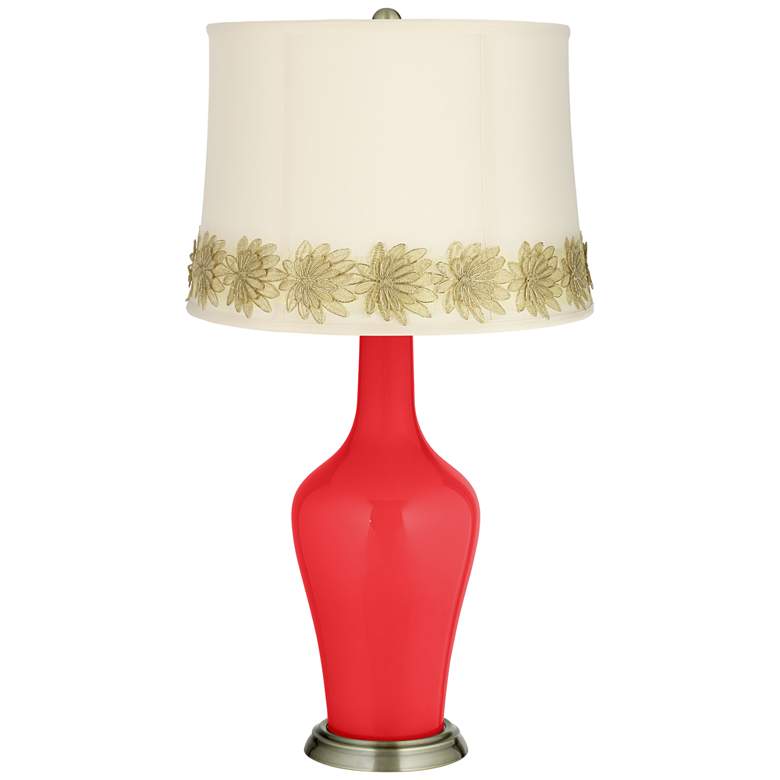 Image 1 Poppy Red Anya Table Lamp with Flower Applique Trim