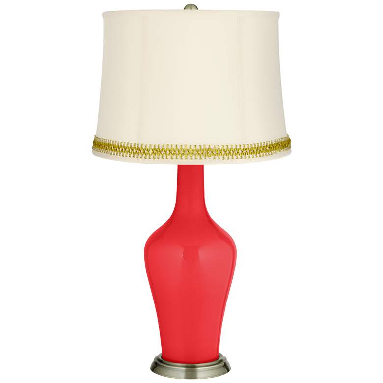 Image 1 Poppy Red Anya Table Lamp with Open Weave Trim
