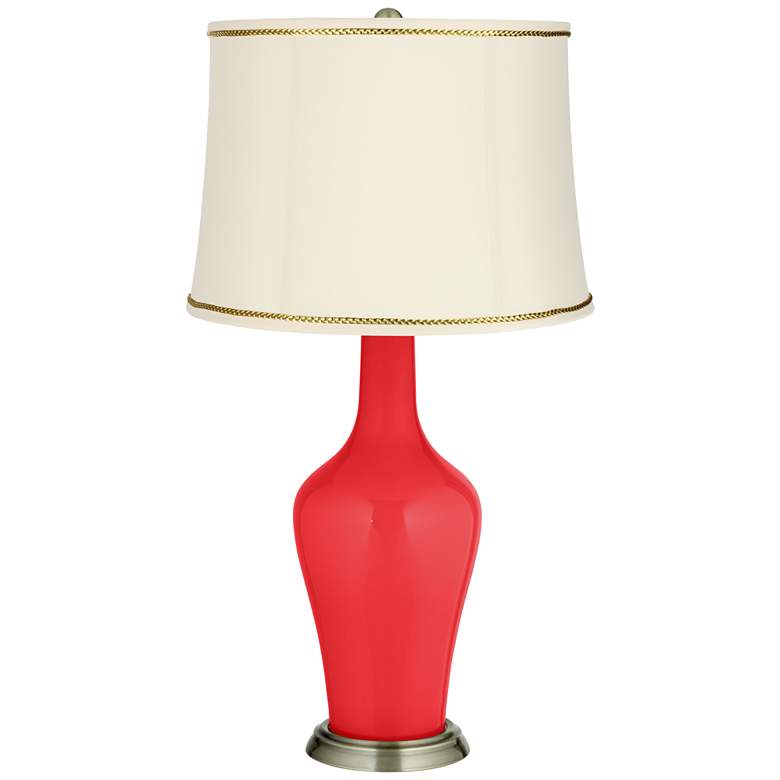 Image 1 Poppy Red Anya Table Lamp with President&#39;s Braid Trim