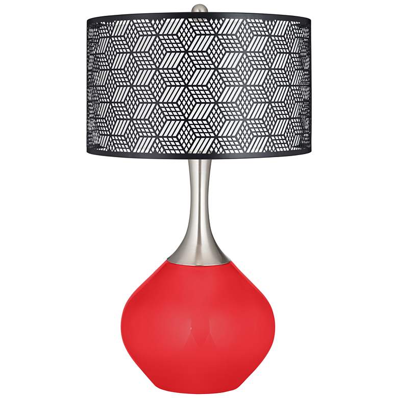 Image 1 Poppy Red Black Metal Shade Spencer Table Lamp