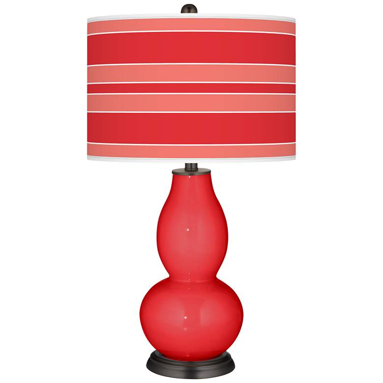 Image 1 Poppy Red Bold Stripe Double Gourd Table Lamp