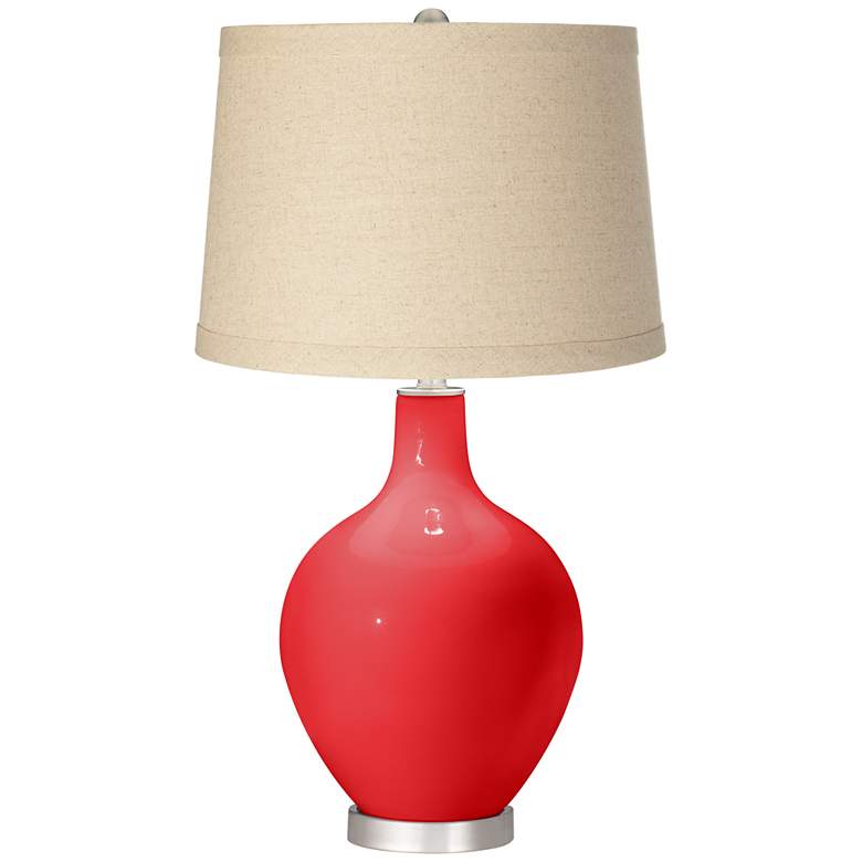 Image 1 Poppy Red Burlap Drum Shade Ovo Table Lamp