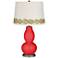Poppy Red Double Gourd Table Lamp with Vine Lace Trim