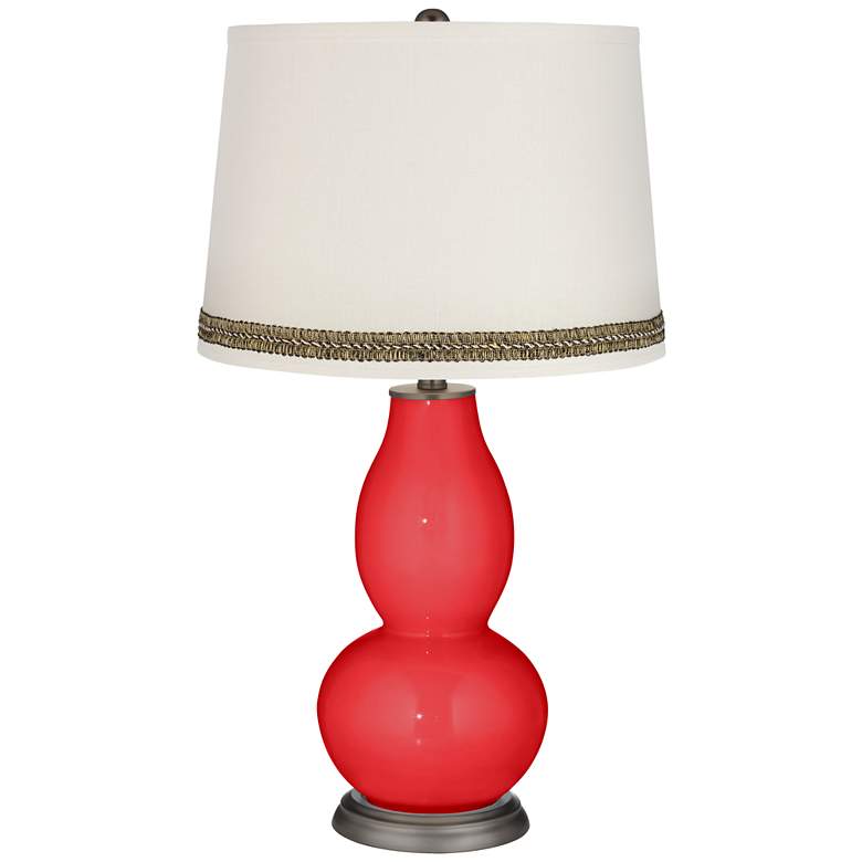 Image 1 Poppy Red Double Gourd Table Lamp with Wave Braid Trim