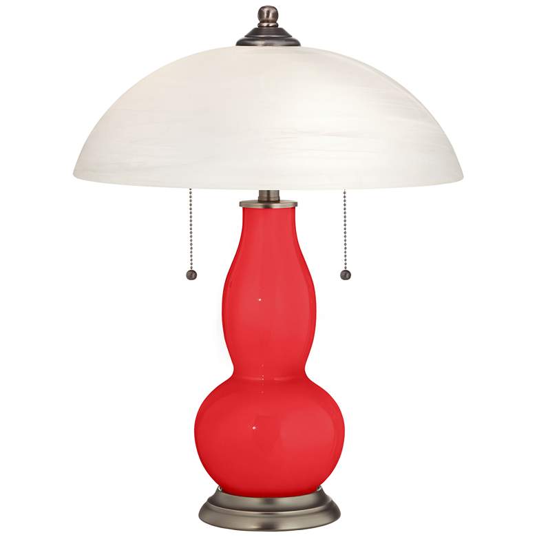 Poppy Red Gourd-Shaped Table Lamp with Alabaster Shade