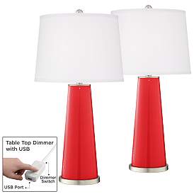 Image1 of Poppy Red Leo Table Lamp Set of 2 with Dimmers