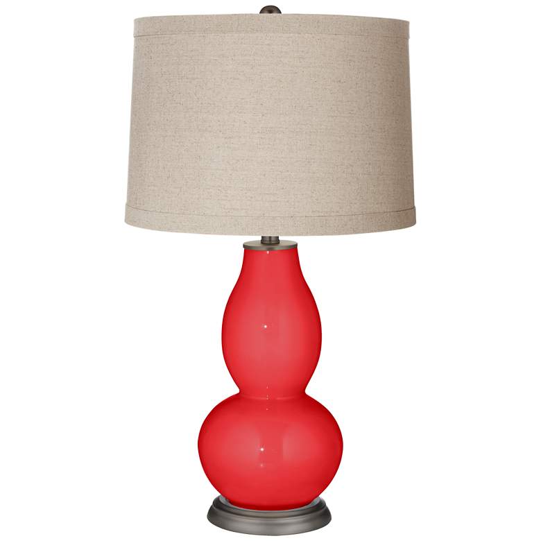 Image 1 Poppy Red Linen Drum Shade Double Gourd Table Lamp