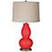 Poppy Red Linen Drum Shade Double Gourd Table Lamp