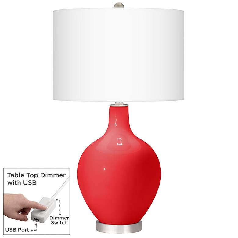 Image 1 Poppy Red Ovo Table Lamp With Dimmer