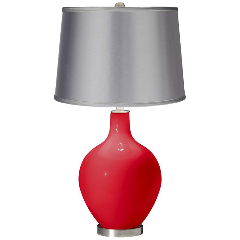 Image 1 Poppy Red - Satin Light Gray Shade Ovo Table Lamp