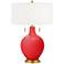 Poppy Red Toby Brass Accents Table Lamp with Dimmer