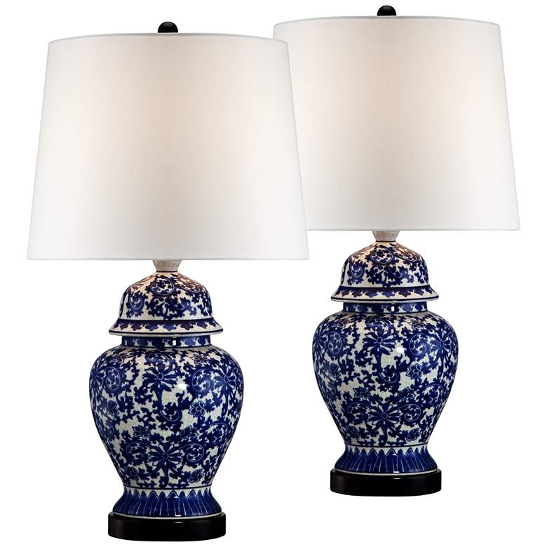 Image 1 Porcelain Temple Jar Table Lamps Set of 2 with 9W LED Bulbs