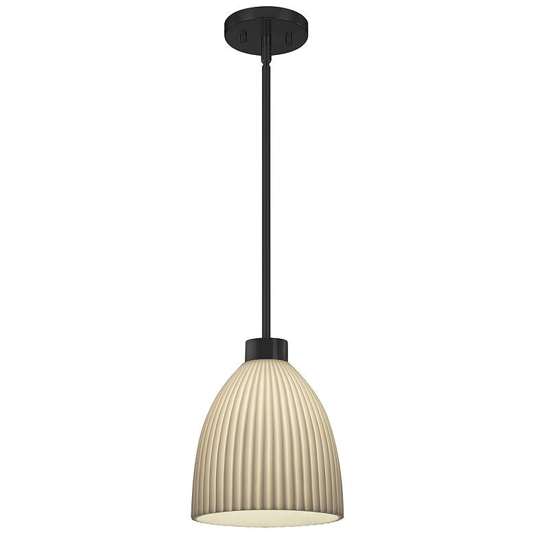 Image 2 Porcelina 10.5"W Matte Black Impala Tapered Cylinder Curved Pendant