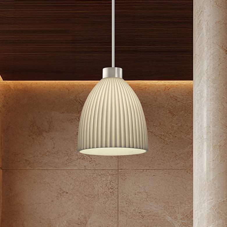 Image 1 Porcelina 18"W Brushed Nickel Impala Tapered Cylinder Curved Pendant