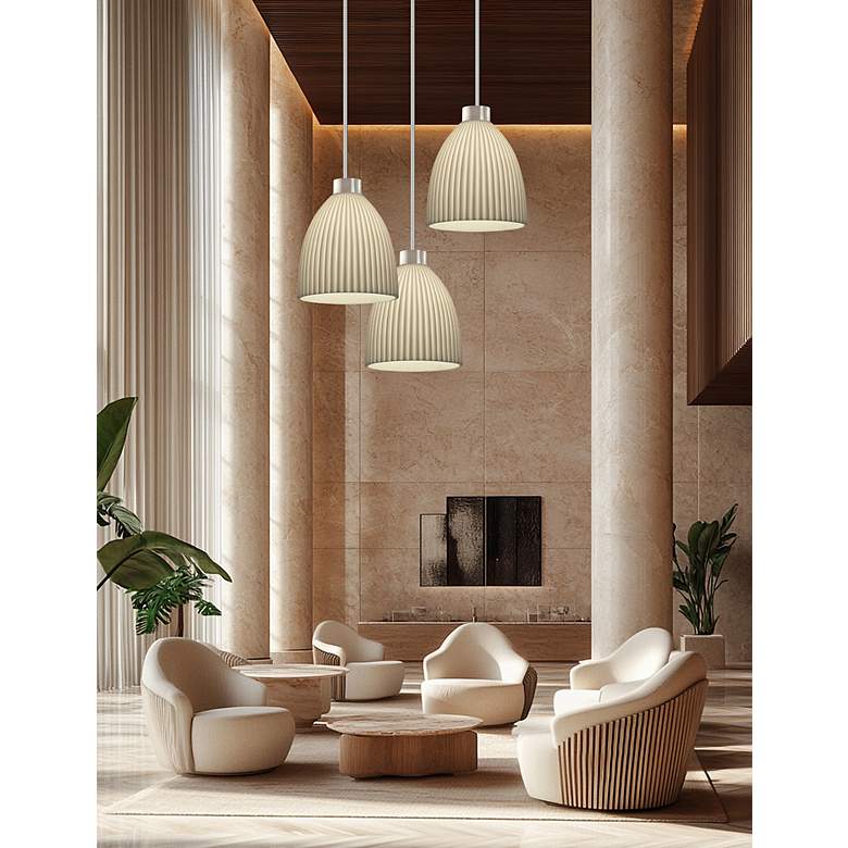 Image 4 Porcelina 18"W Brushed Nickel Impala Tapered Cylinder Curved Pendant more views