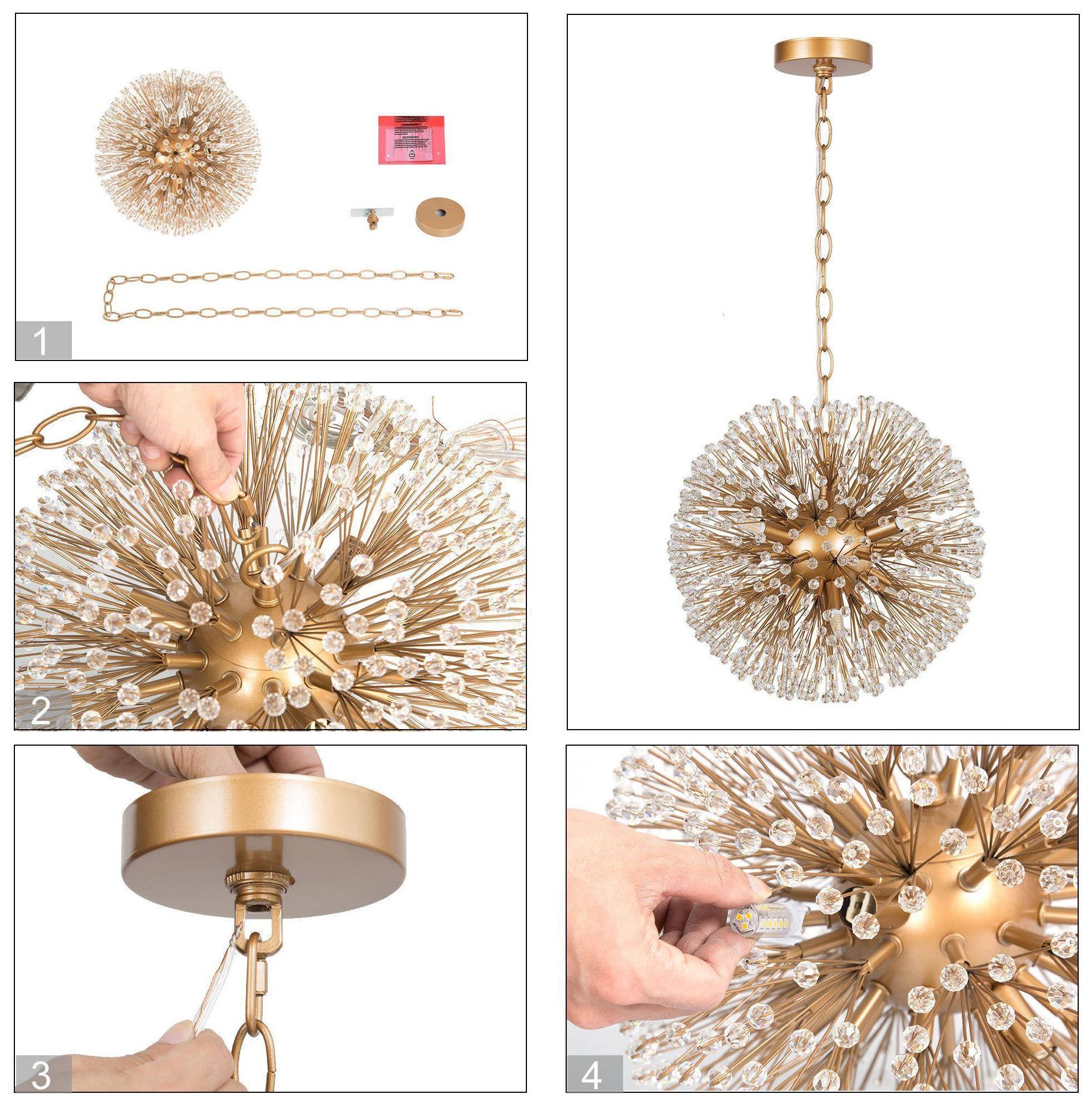 Porgynia 13.8"W 6-Light Globe Brass Pendant with Crystal Beads