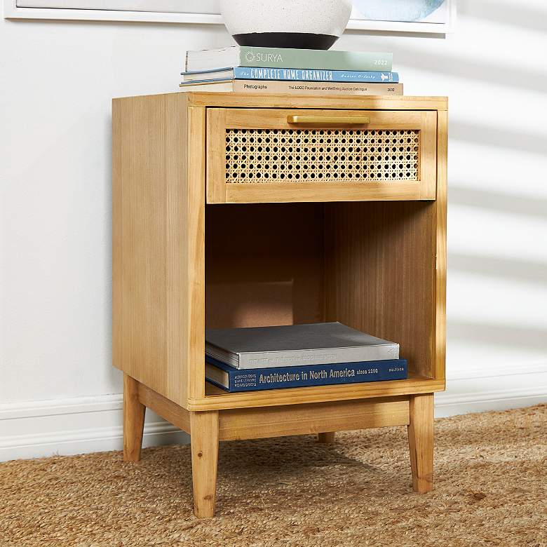 Image 1 Port 18" Wide Light Brown Wood 1-Drawer 1-Shelf Accent Table