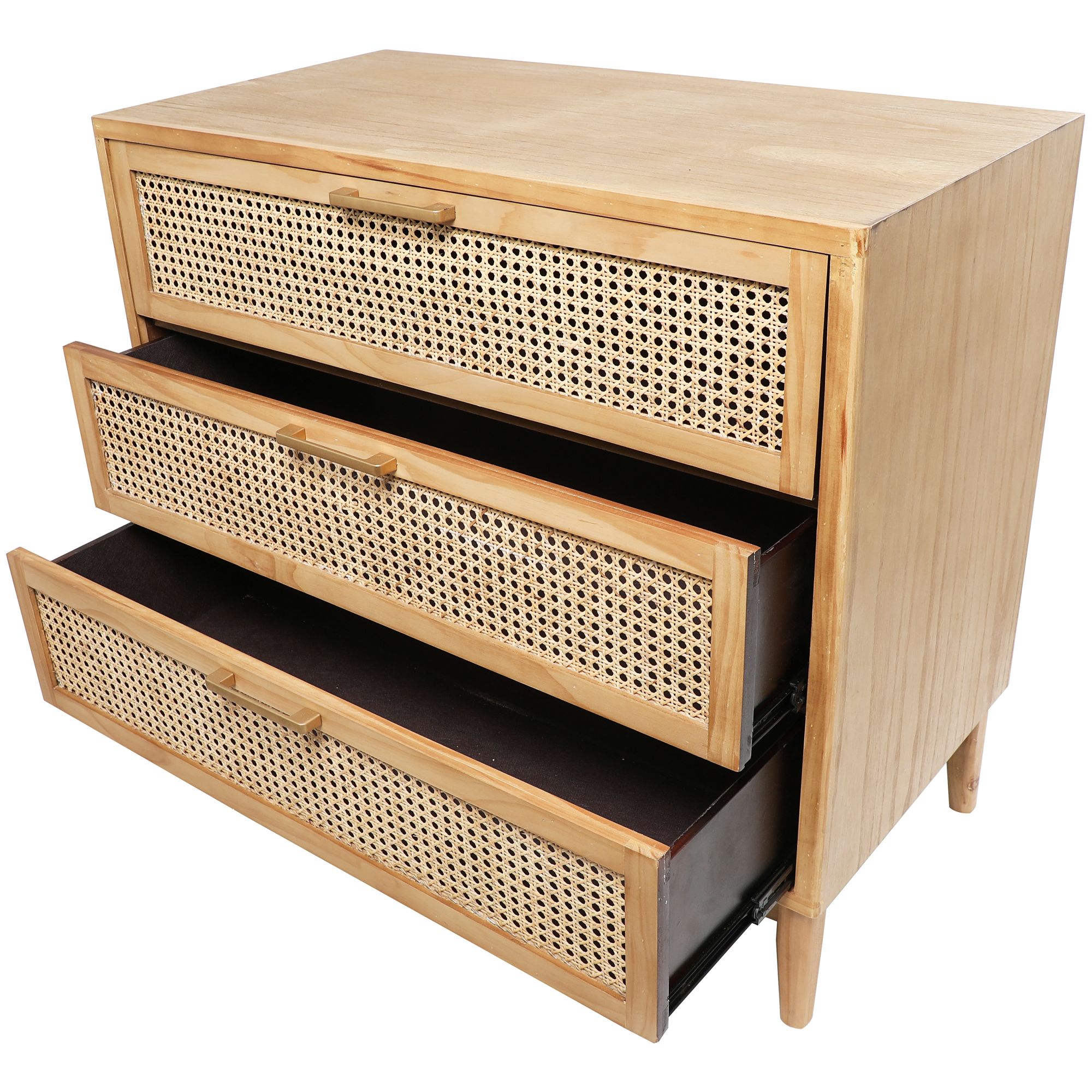 Image 4 Port 35 1/2"W Light Brown Wood Cane 3-Drawer Storage Cabinet more views
