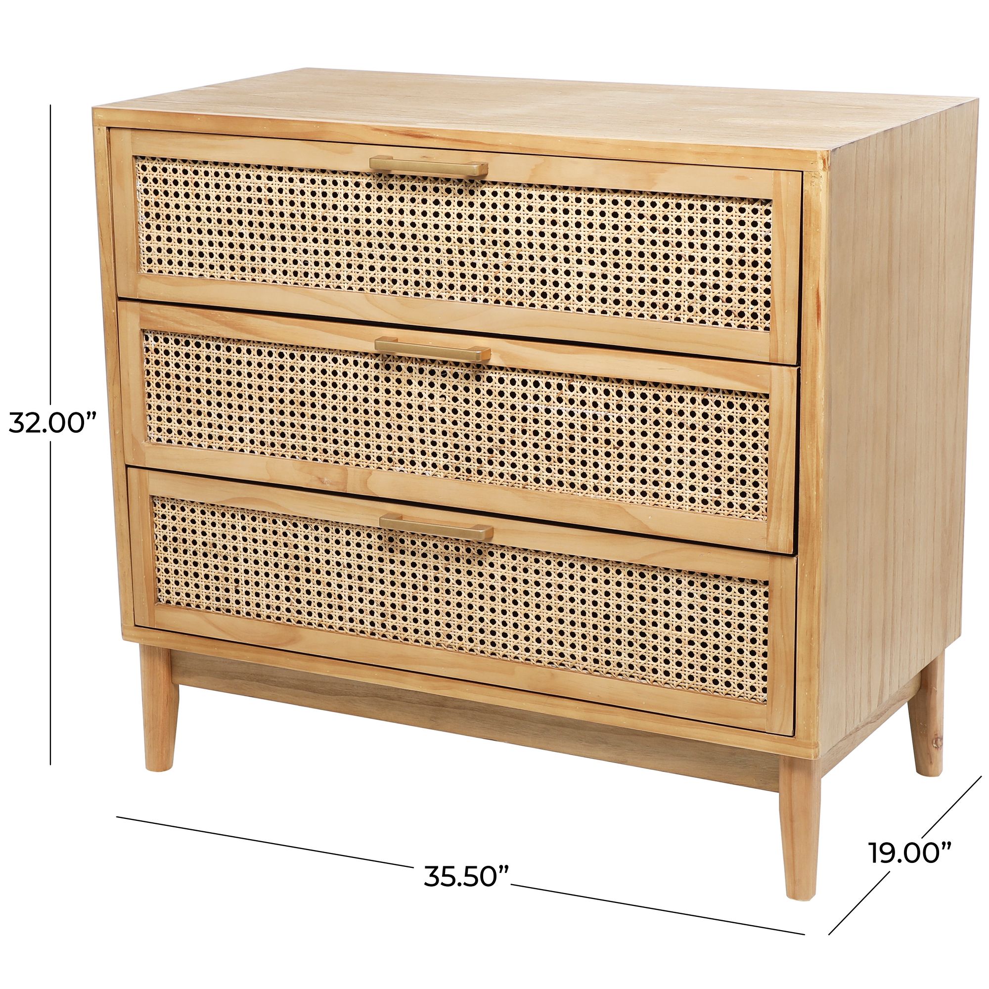 Image 7 Port 35 1/2"W Light Brown Wood Cane 3-Drawer Storage Cabinet more views
