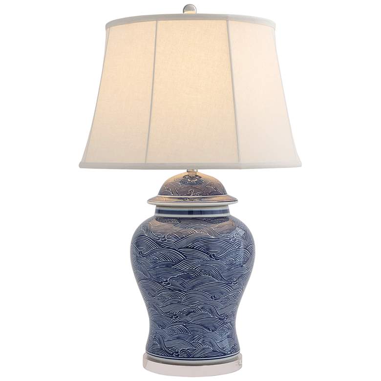 Image 2 Port 68 Aegean Blue w/ White Porcelain Temple Jar Table Lamp