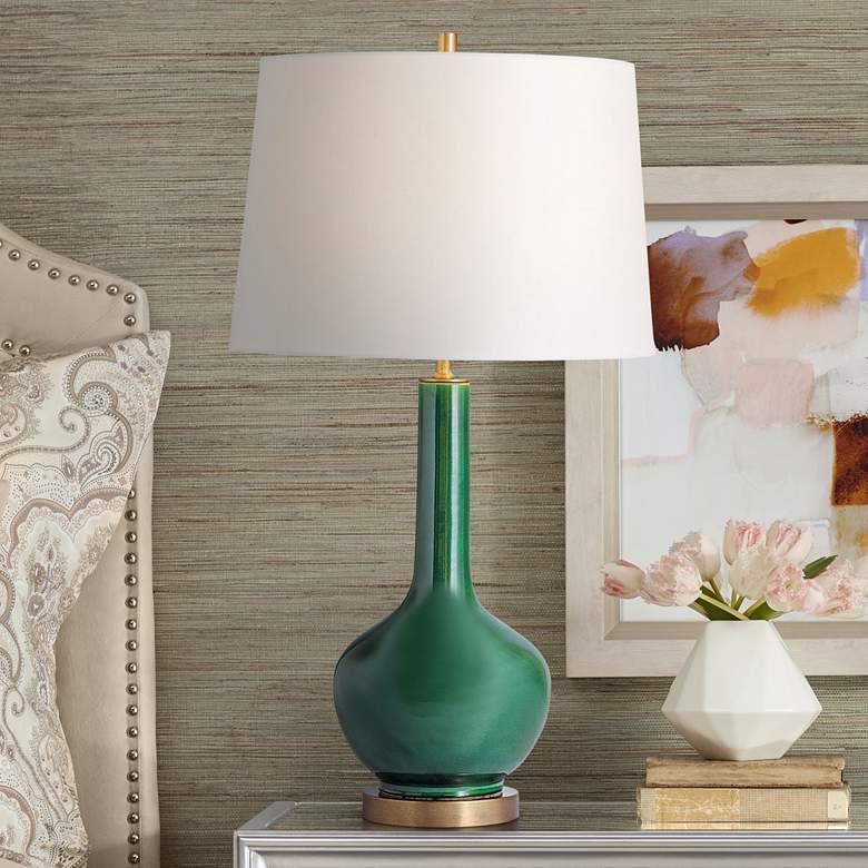 Image 1 Port 68 Alex 30" High Rich Emerald Glaze Porcelain Vase Table Lamp
