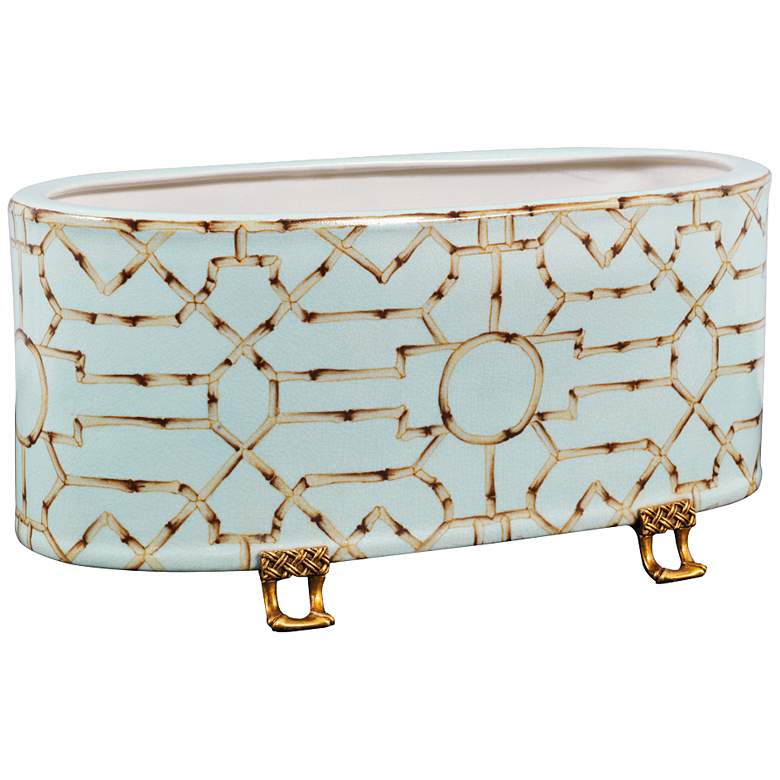 Image 1 Port 68 Baldwin 18" Wide Blue and White Oval Planter