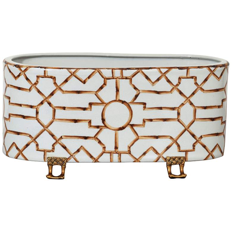 Image 1 Port 68 Baldwin Decorative Brown and White Oval Planter