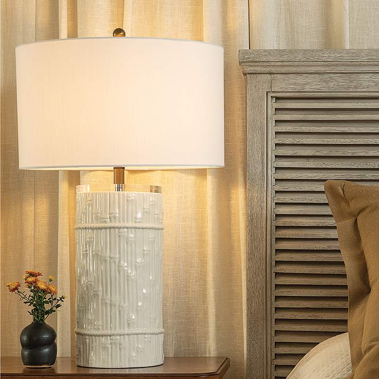 Image 5 Port 68 Bamboo Glossy Cream Porcelain Cylinder Table Lamp more views
