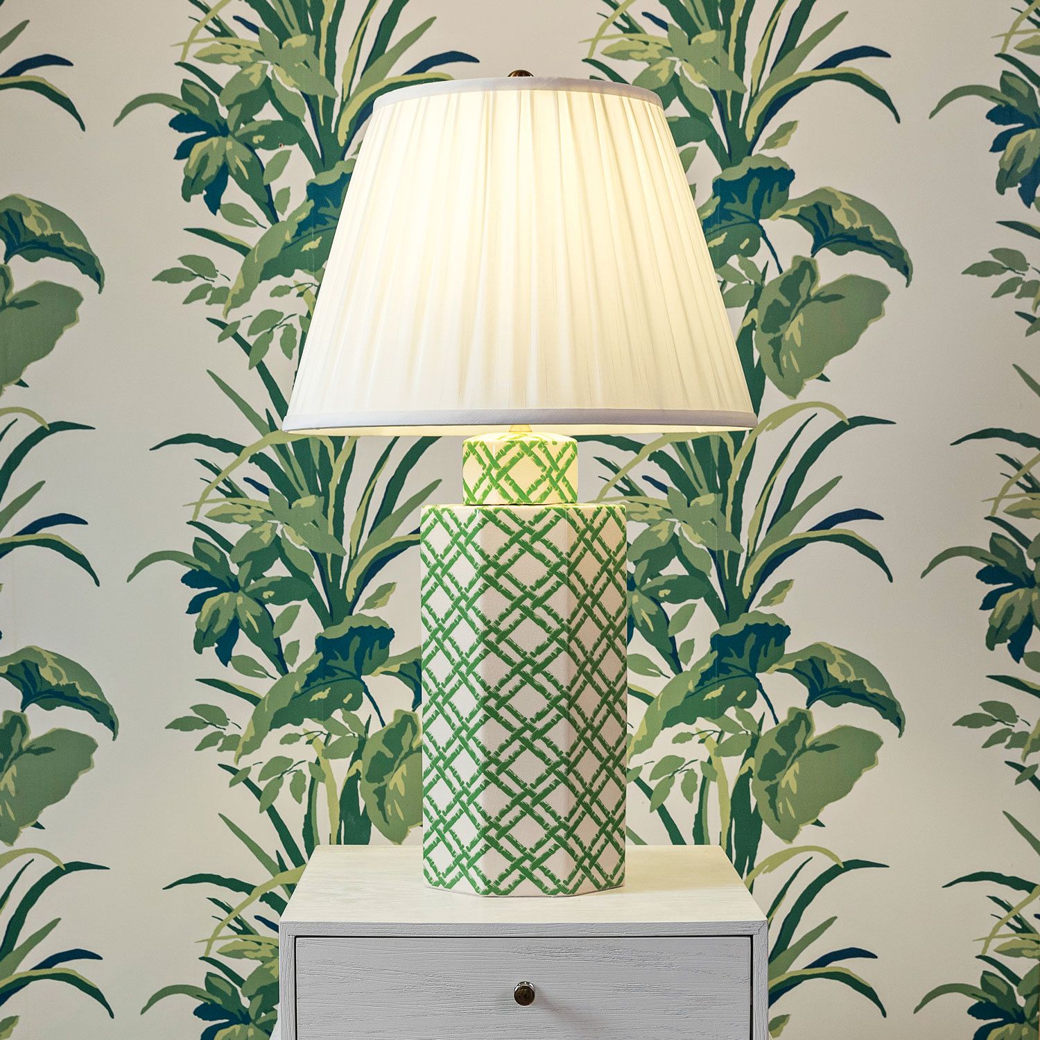 green and white table lamps