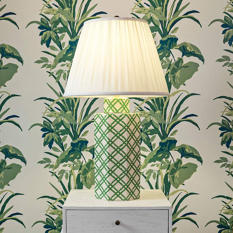 Image 1 Port 68 Bamboo Trellis Green and White Column Table Lamp
