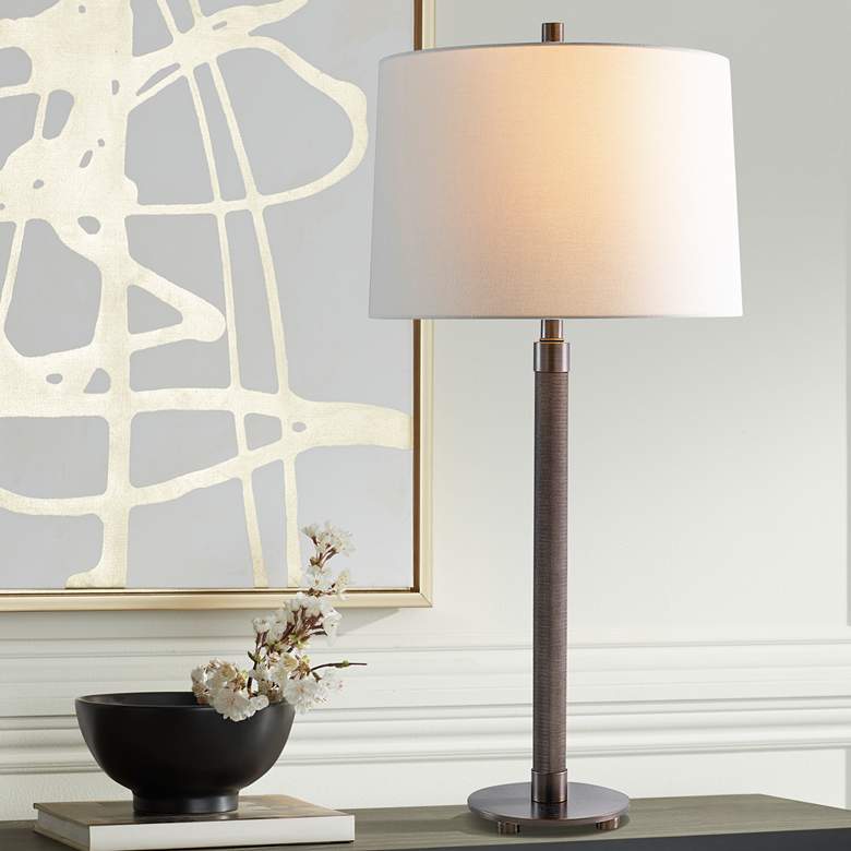 Image 1 Port 68 Billy Antiqued Bronze Knurled Metal Table Lamp