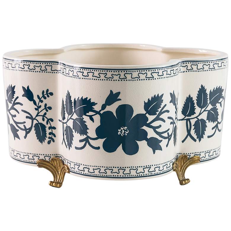 Image 2 Port 68 Breckenridge Glossy Blue Floral Quatrefoil Planter