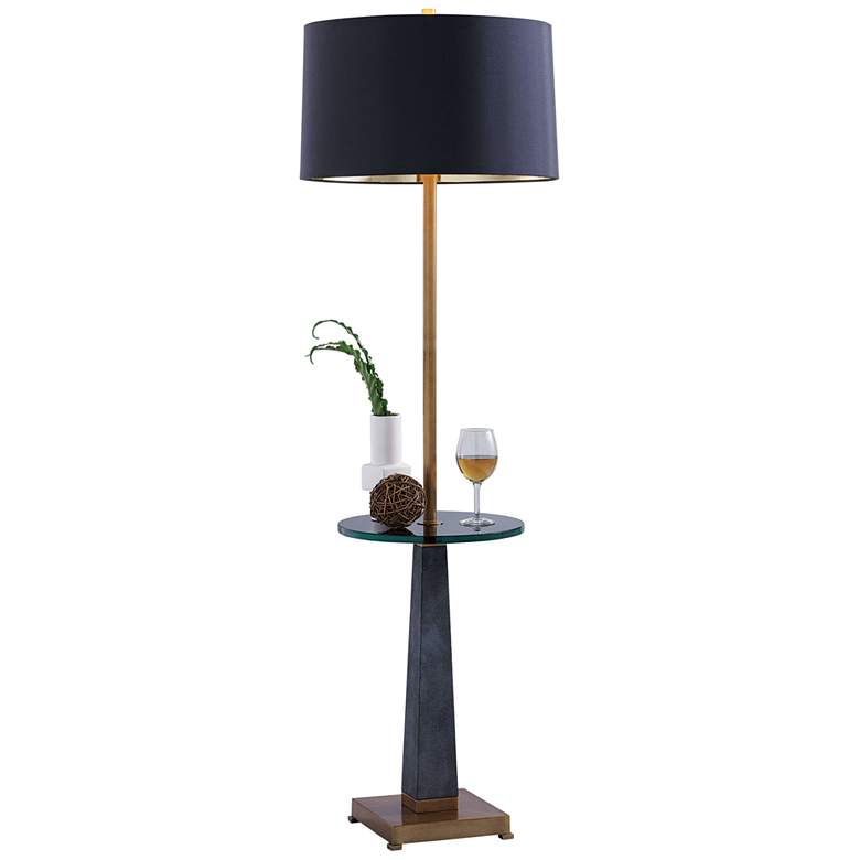 Image 5 Port 68 Cairo 560 inch Gray and Aged Brass Tray Table Floor Lamp more views