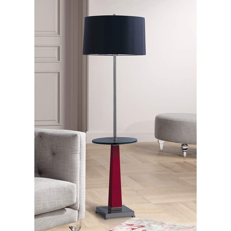 Image 1 Port 68 Cairo 60" Red and Nickel Floor Lamp with Tray Table