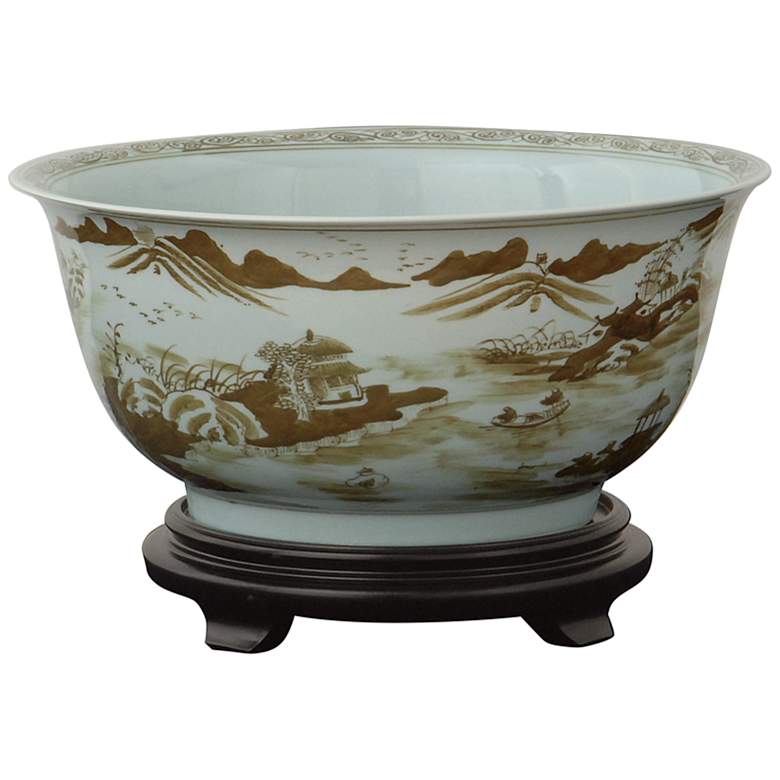 Image 1 Port 68 Canton Brown and White 16" Wide Decorative Bowl