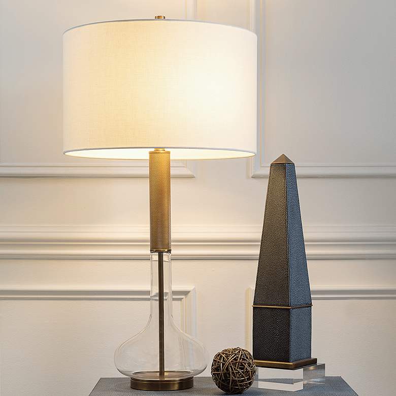 Image 1 Port 68 Charlie Clear Glass Aged Brass Knurled Table Lamp