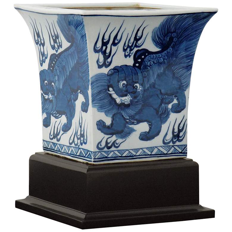 Port 68 Chow 12&quot;H Blue and White Square Planter with Stand
