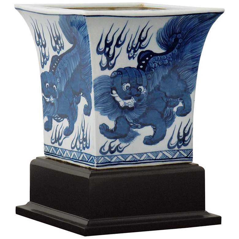 Image 1 Port 68 Chow 12 inchH Blue and White Square Planter with Stand