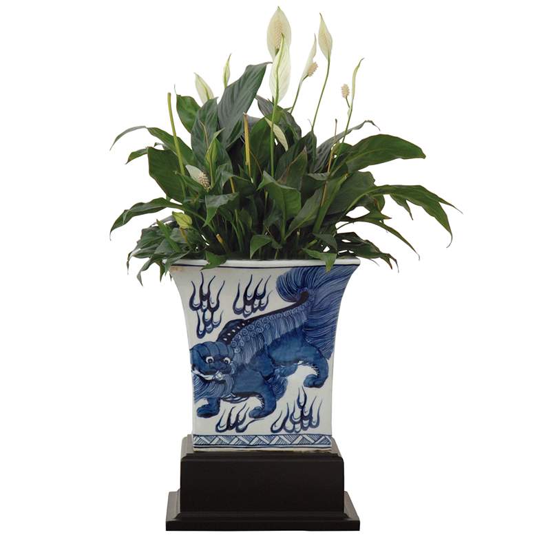 Port 68 Chow 12&quot;H Blue and White Square Planter with Stand more views
