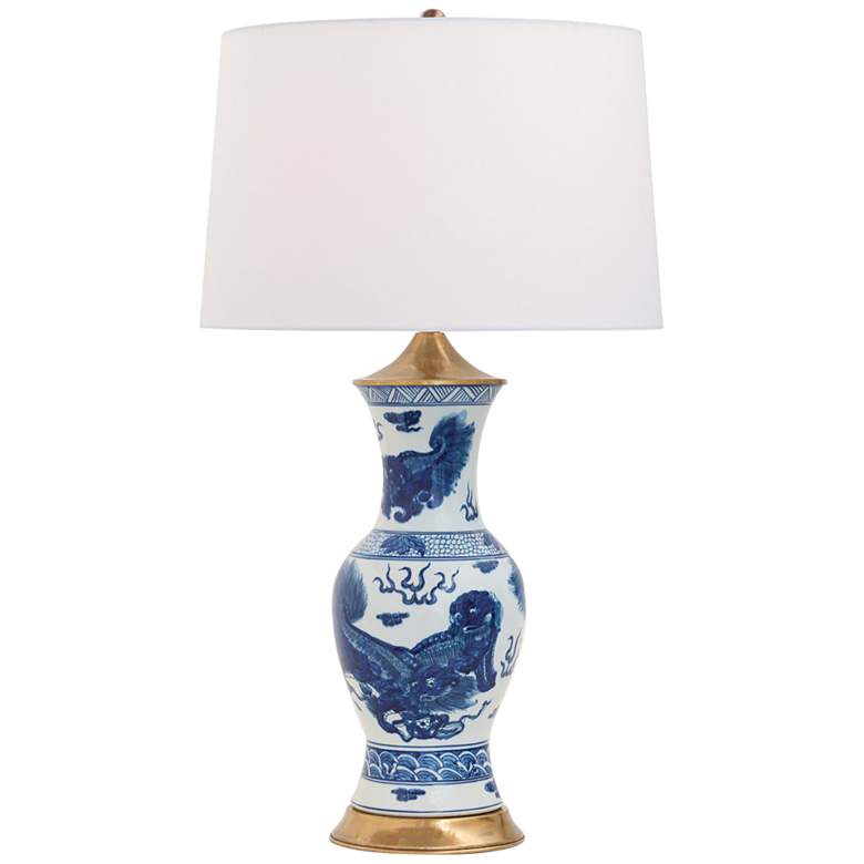 Image 2 Port 68 Chow Blue White Porcelain Foo Dogs Vase Table Lamp