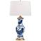 Port 68 Chow Blue White Porcelain Foo Dogs Vase Table Lamp