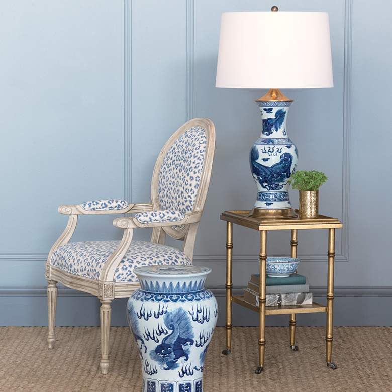 Image 5 Port 68 Chow Blue White Porcelain Foo Dogs Vase Table Lamp more views