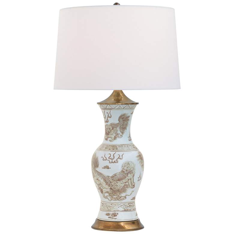Image 2 Port 68 Chow Foo Dogs 34" Brown and White Porcelain Vase Table Lamp