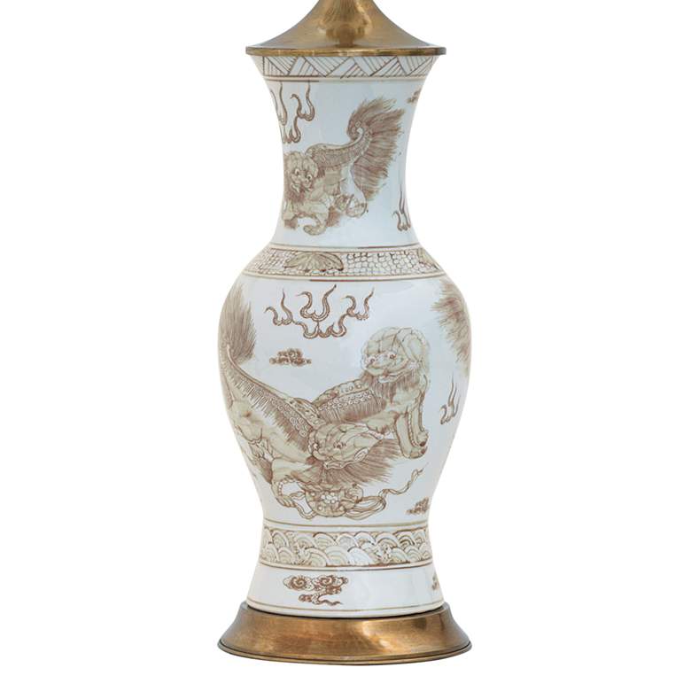 Image 4 Port 68 Chow Foo Dogs 34" Brown and White Porcelain Vase Table Lamp more views