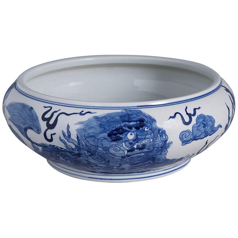 Image 2 Port 68 Chow Glossy Blue and White 16 inch Wide Center Basin