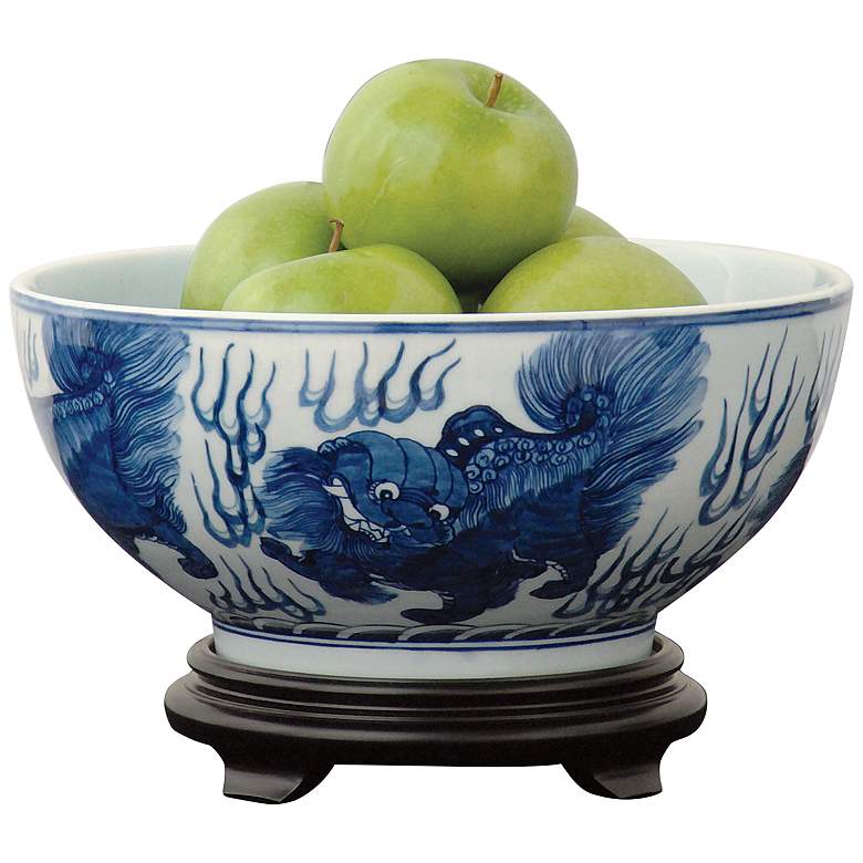 Image 1 Port 68 Chow White and Blue 11 inch Wide Decorative Bowl